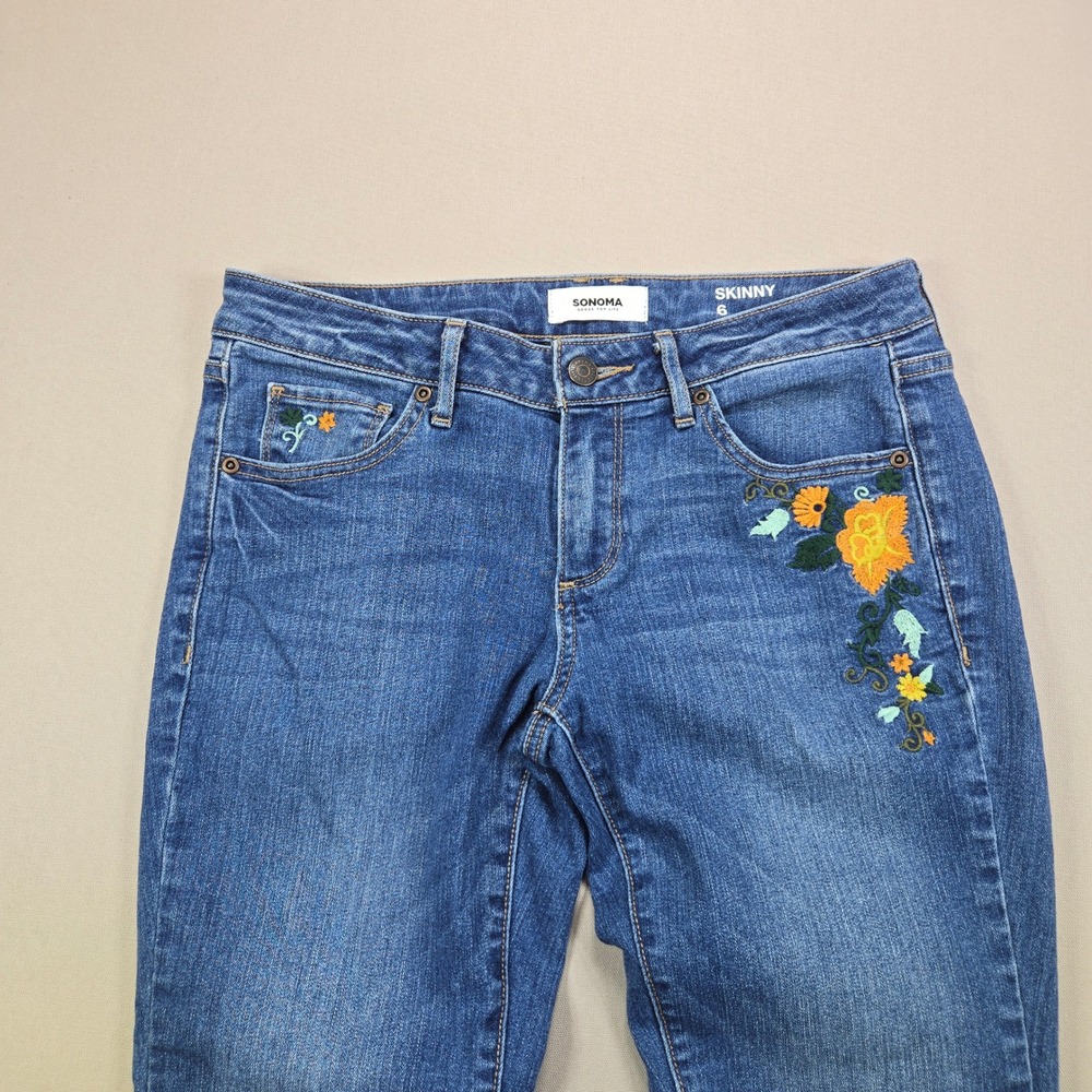 Sonoma Skinny Jeans Floral Embroidered Medium Wash Blue Womens Size 6 - Picture 4 of 13